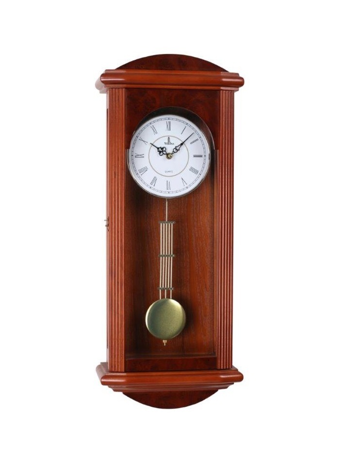 Beautiful Quartz Wood Pendulum Wall Clock with Glass Front