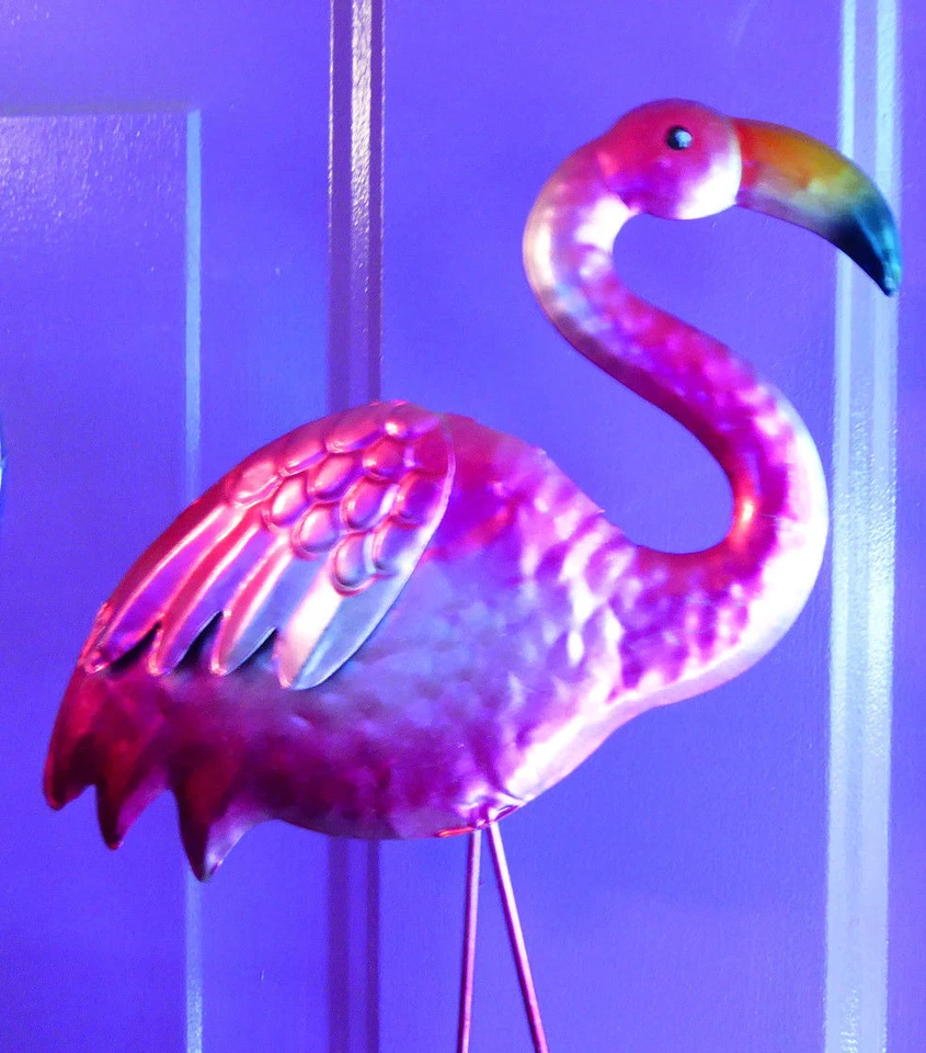 2 FIGURA DE ESTACA DE METAL DE HOJALATA DE FLAMENCO DECORACIÓN DE ARTE DE PATIO ROSA CALIENTE  Foto 4 de 4