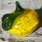Apple Yellow Splatter paperweight Green Stem Art Glass Hand Blown Paperweight — photo 3