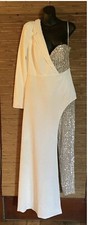 Fashion Nova Silver Sequin Bodice And Pants With White Overlay Dress Large NWT