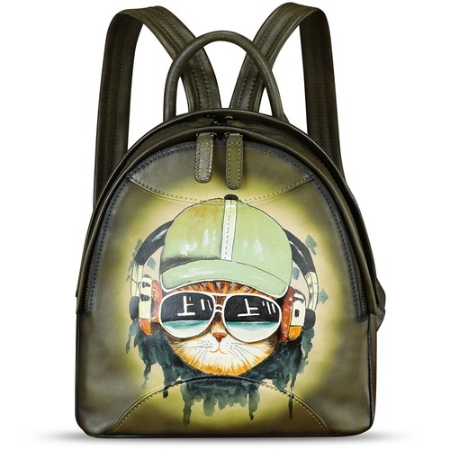 Genuine Leather Backpack for Women Hand Painted Leather Rucksack Knapsack Purses - Picture 2 of 7