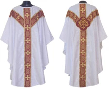 WHITE Gothic vestment and stole set Gothic chasuble casula casel, IHS, NEW