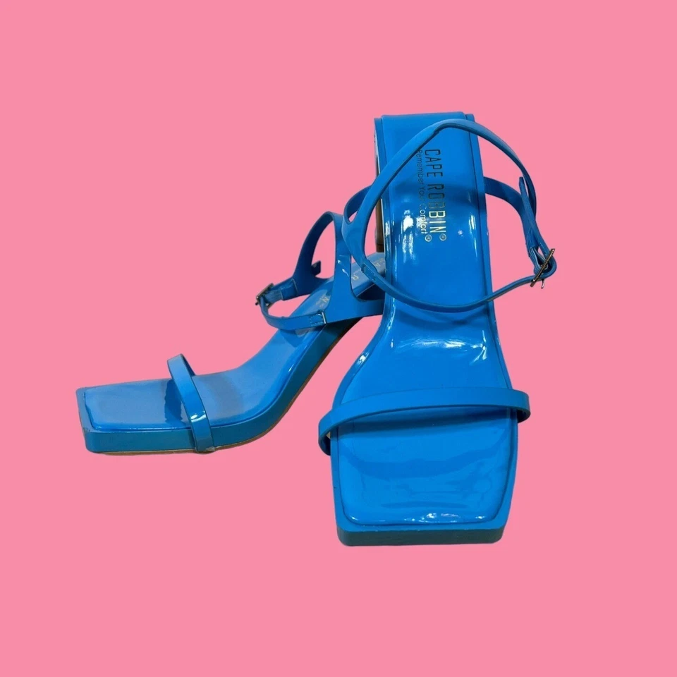 Baby Blue Square Toe Small Strap Cute Club Geometric Block Heels US Women's 8 - Image 4 of 4