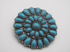 Western Concho Cluster Faux Turquoise Belt Buckle 2.5" Metal