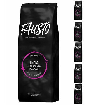 6x 1kg Caffé Fausto Espresso India Monsooned Malabar Bohne 6kg Kaffeebohnen
