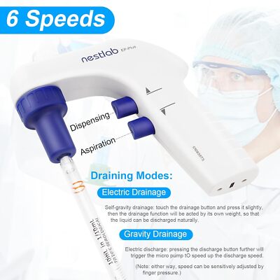 Lab Electric Pipette Controller 0.1-100ml Electronic Pipettor 6 Adjustable Speed