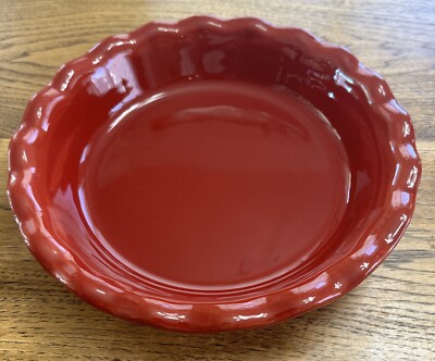 LARGE EMILE HENRY FRANCE Dark RED RUFFLED PIE PAN BAKING DISH 6181