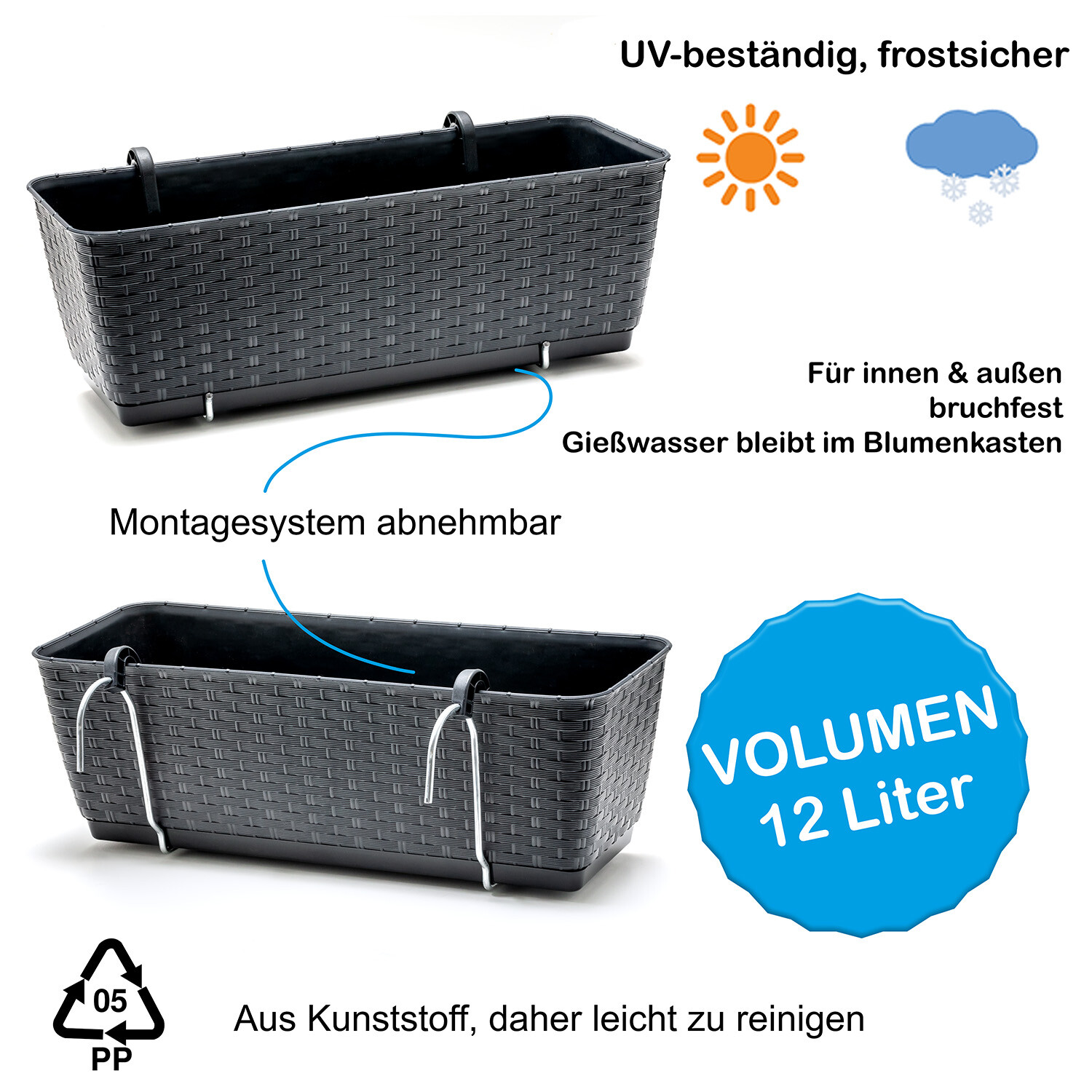 R.G. Blumenkasten Set 2x 50cm - Rattan Optik Anthrazit