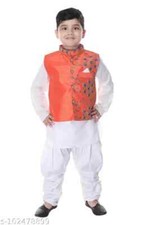 Indian Bollywood Wear Boys Stylish Cotton Embroidered Boys Kurta Sets Pack Of 1