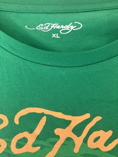 Ed Hardy T-Shirt Men Green Size XL Crown Bulldog Rhinestones - Picture 5 of 13