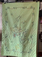 Vintage Hand Stitches Baby Quilt Animals Floral Trim So Cute Must See 58 X 40