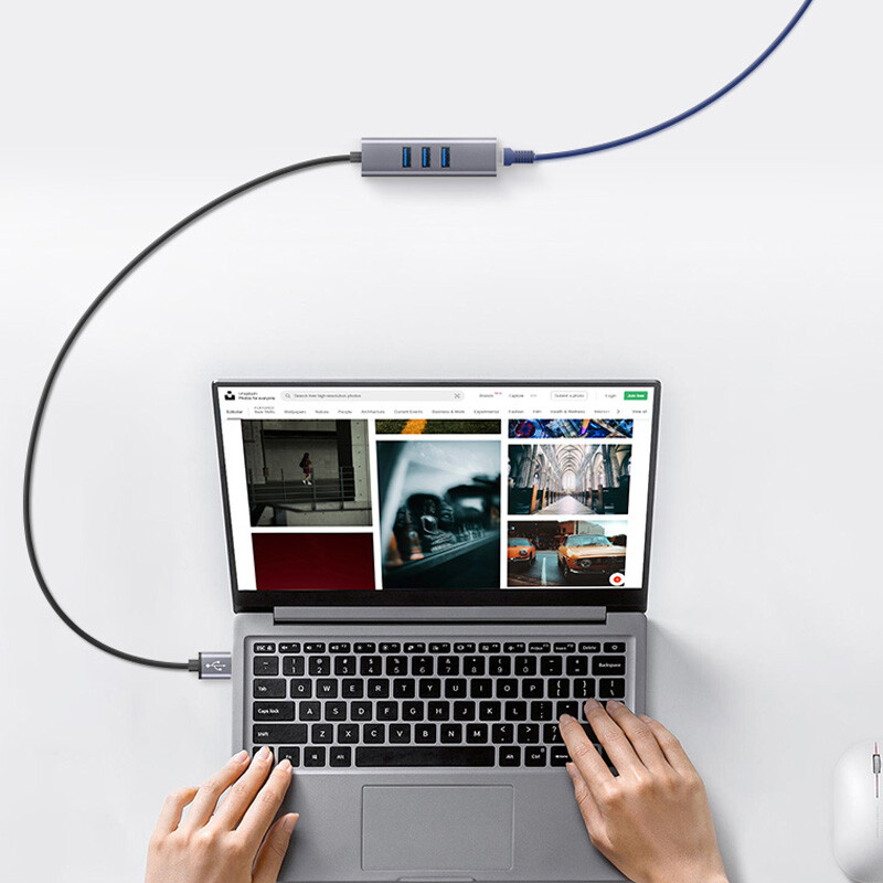 4-Port USB Hub with LAN Adapter and Extension Cable