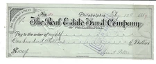 PENNSYLVANIA 1889 The Real Estate Trust Company of Philadelphia Check Blue Paper