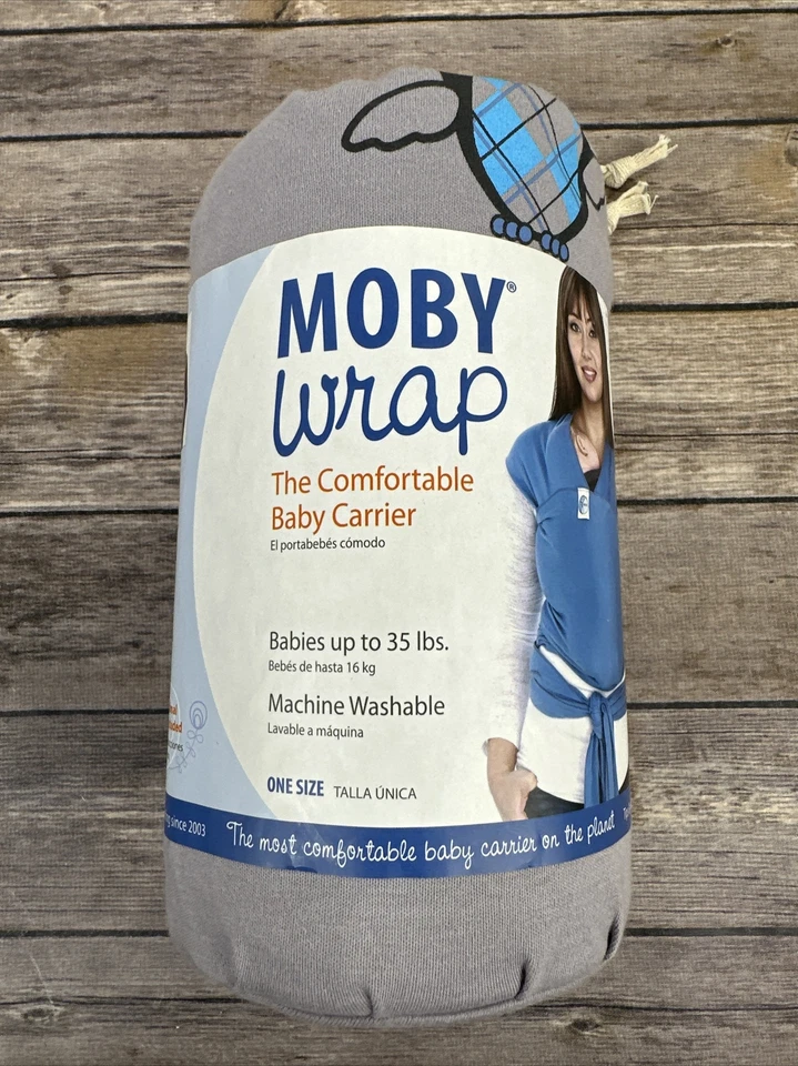 Moby Wrap el cómodo portabebés para bebés 8-35 libras gris Hoot clásico Foto 2 de 4