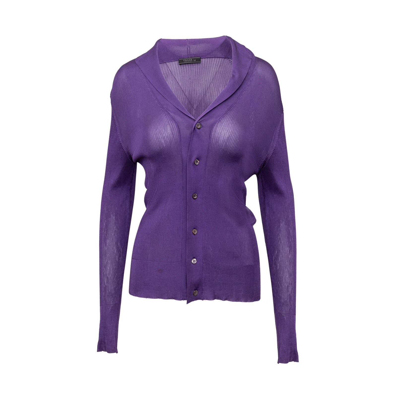 Cardigan Prada viola misto seta a costine manica lunga bottoni davanti