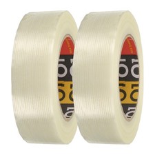 2 Rolls Filament Strapping Tape, 1 7/16"x54.7yd Fiberglass Striped Packaging