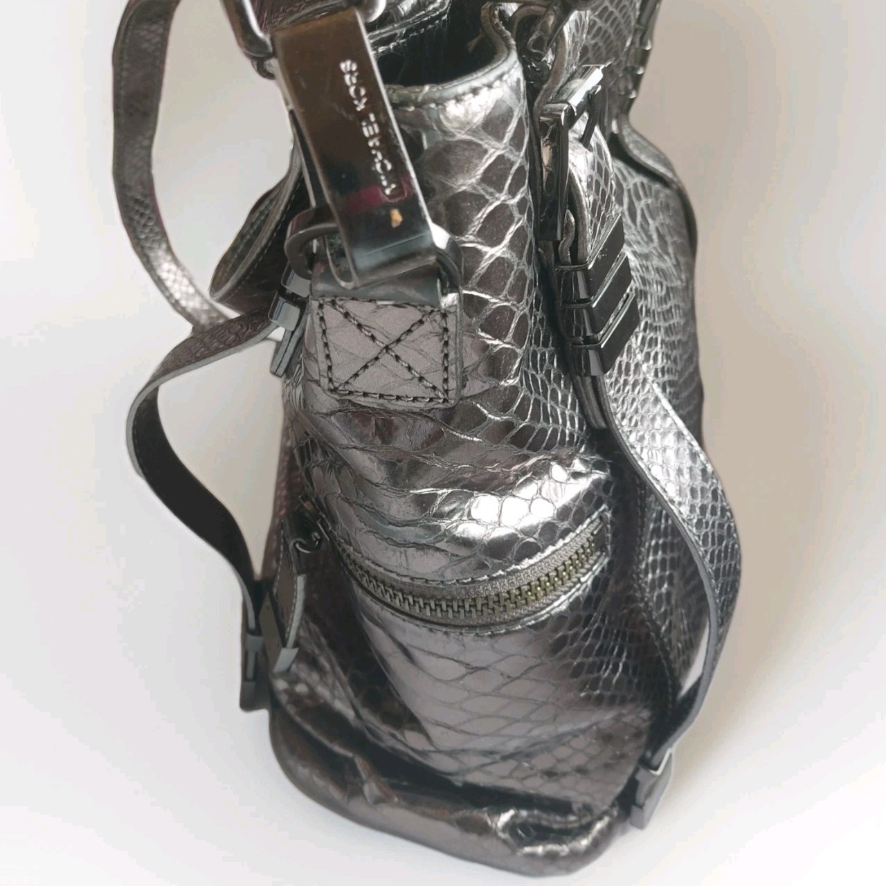 Michael Kors Large Gunmetal Python Metallic Messe… - image 7