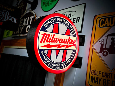 Milwaukee Tools LED Lightbox Sign 3D Printed Round Wall Mount Man Cave