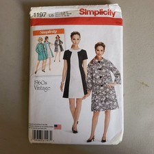 Simplicity Pattern 1197 Dress Lined Coat A-Line Seamed Front Miss 16 - 24 CUT