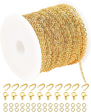33 Feet Gold Plated Chains for Jewelry Making Flat Cable Link Spool DIY Craft