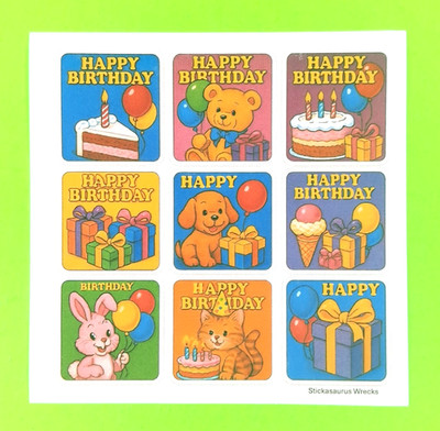 Happy Birthday Presents Cat Rabbit Dog Teddy Bear Cake Sticker Sheet