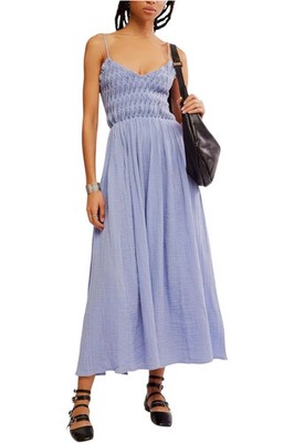 Free People Women's Sweet Nothings Midi-Solid Dress Blue Heron | eBay