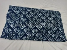 Indian Blue Indigo Print Design Twin Cotton Handmade Kantha Quilt Throw Blanket