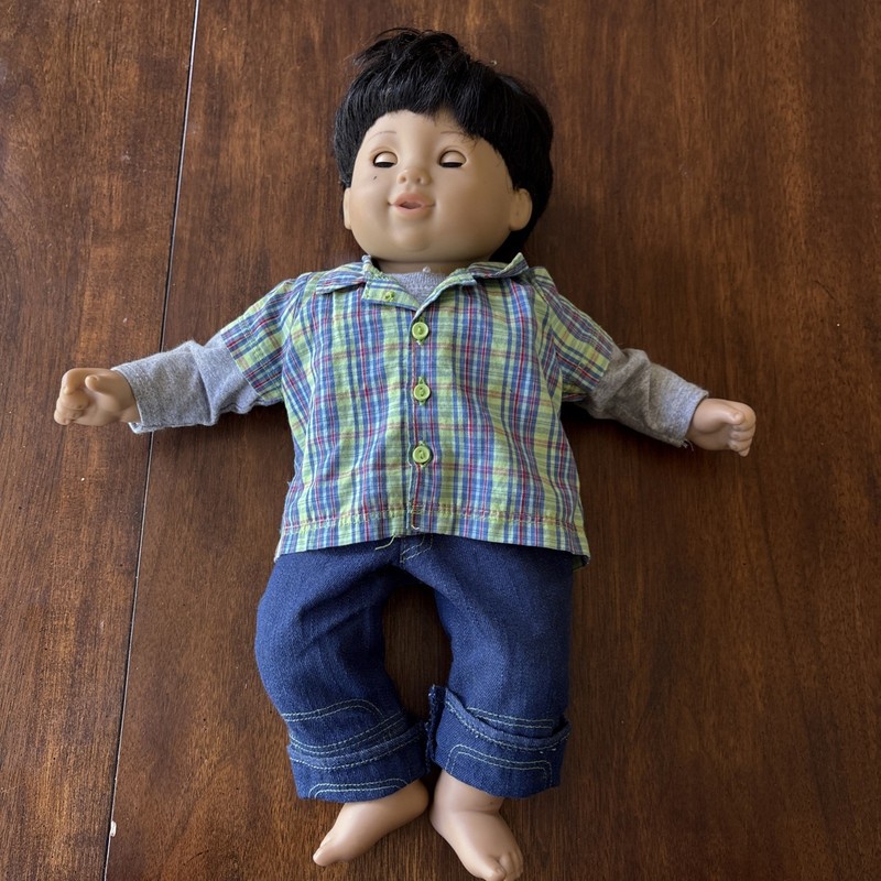 American Girl Bitty Baby Boy Doll 15" Black Hair Brown Eyes w/ Clothes No Shoes