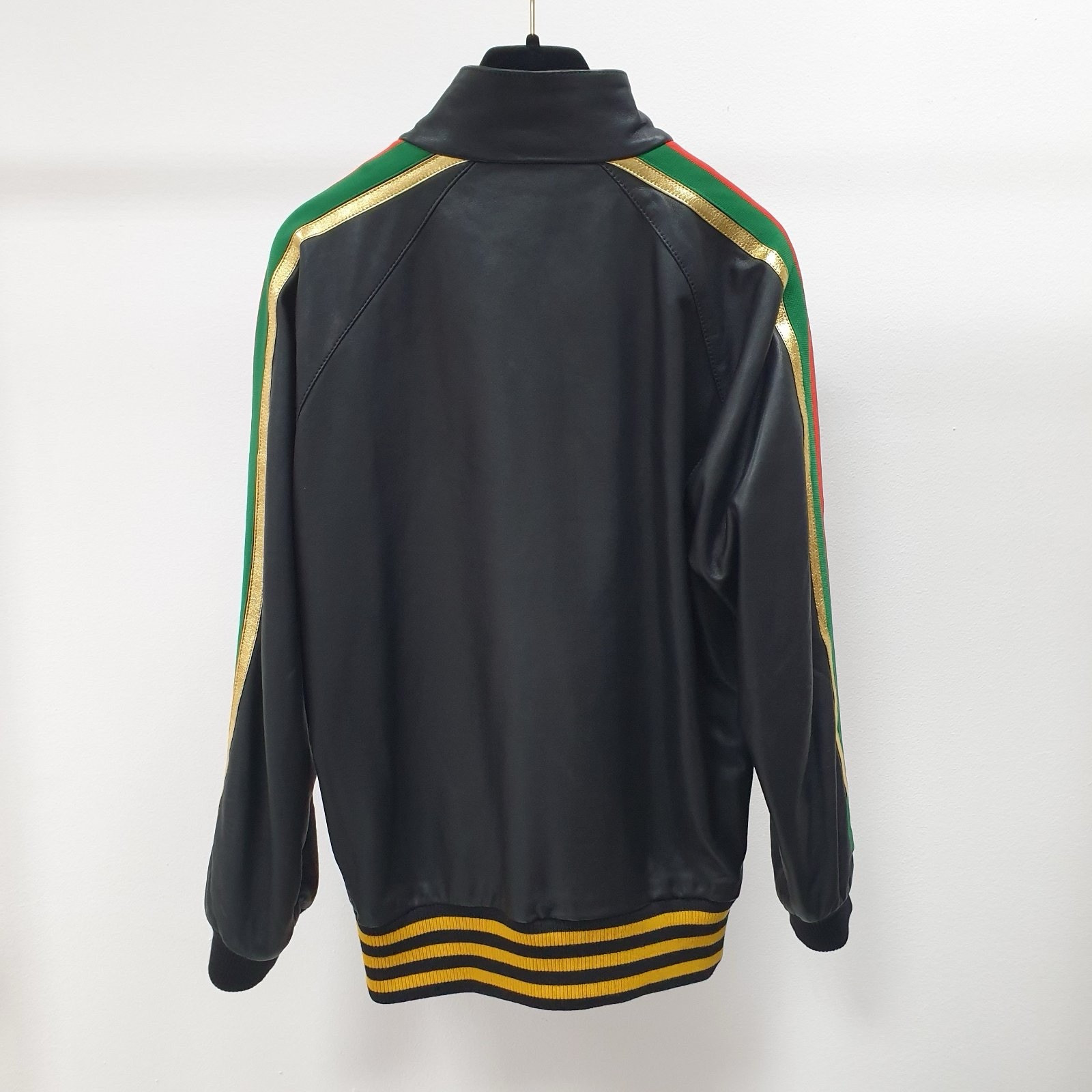 Gucci Black Leather Strawberry Patch Track Jacket… - image 3