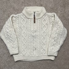 Aran Market Fisherman Sweater Kids 4-5 Cream Wool Cableknit Chunky Ireland Cozy