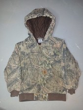 Carhartt Full Zip Camo Jacket Lined Hunting Mossy Oak Kids Small 7-8 see pics