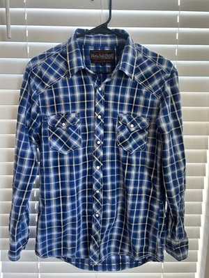 Rock & Roll Cowboy Blue Plaid Cotton Long Sleeve Button-Up Shirt Size S