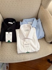 BRAND NEW WITH TAGS Calvin Klein Light Blue Black White Dress Shirt 17 , 18