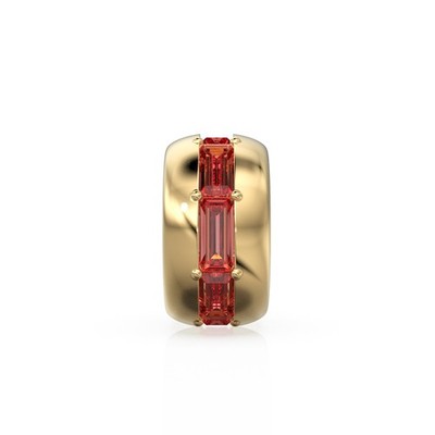 Afrikanischer Rubin Baguette Charm Bead, breites Band Zwischenring, massiv Gold, Großloch Charm