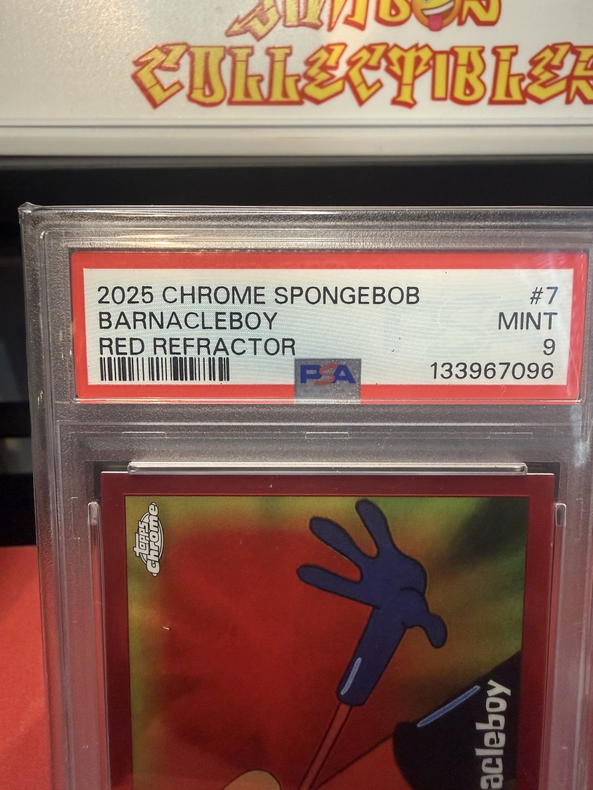 2025 Topps Chrome SpongeBob Barnacleboy /5 PSA9 view 2