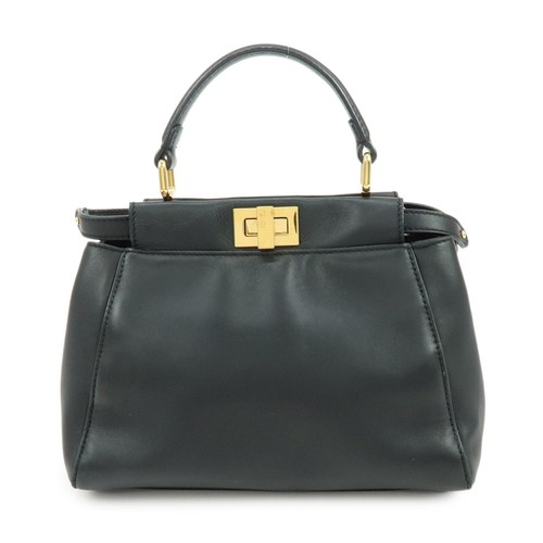 FENDI Peekaboo Mini Leather 2Way Hand Bag Shoulder Bag Black 8BN244 Used F/S