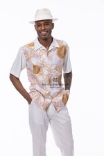 NEW Mens Montique 2PC Summer Walking Set Leisure Suit Regular Fit 2507 Cream USA