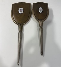 Art Deco Vintage 1930s Vanity 14" Hand-Mirror 11" Hair Brush Silver  Gold Tone