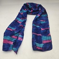 Vintage 80s Retro Rectangle Silk Hand Dyed Purple Blue Pink Scarf 65x11"