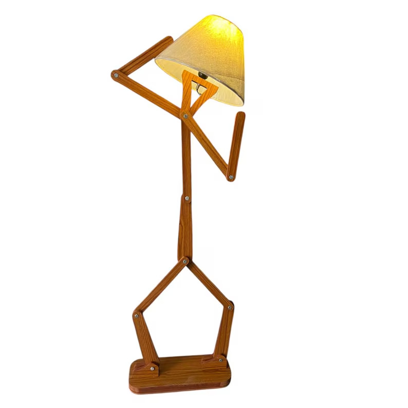 Human-Shaped Wood Floor Lamp Adjustable Sculptural Design