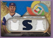 2017 TOPPS TRIPLE THREADS WBC RELICS SAPPHIRE #WBCRGS GIANCARLO STANTON #D 1/3