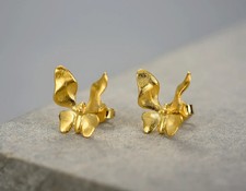 Butterfly Stud Earrings Handmade 925 Sterling Silver YG Gift