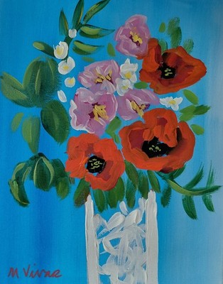 MONA VIVAR 14x11 Modern Abstract Floral Painting - Contemporary Home Art
