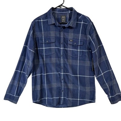 RVCA Men's M Blues Walk Plaid Corduroy Button-up Shirt in Moody Blue NWT