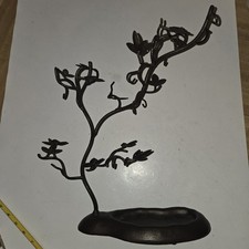 Large Bronze Metal Black Jewelry Display Tree W/Branches 13 Pair Earrings Holder