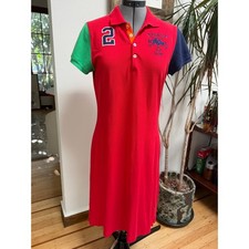 VTG Ralph Lauren Sport Colorblock Polo Dress Red Green Navy Y2K 2007 RLPC Size M