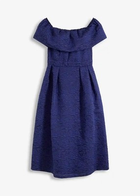 Carmen-Kleid in Midi-Länge Gr. 46 Mitternachtsblau Abendkleid Partykleid Neu*