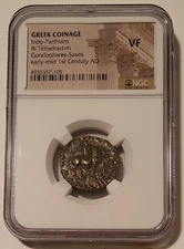 Ancient Greek Indo-Parthians Gondophares-Sases c 50 AD BI Tetradrachm VF NGC