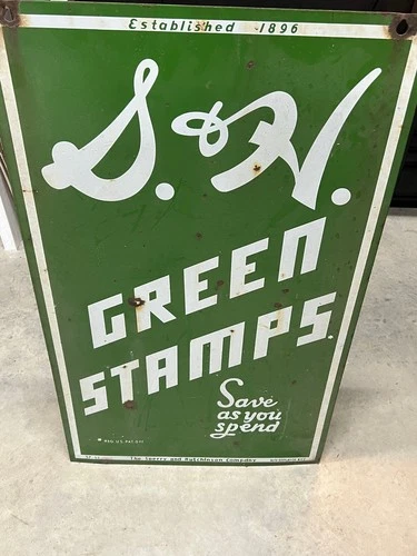 Original Large Vintage S&H Green Stamps 1955 Sperry & Hutchinson Porcelain Sign