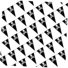 Black 100 Ft Pirate Banner Flag - 48 Triangle Bunting Decor - Pirate Design